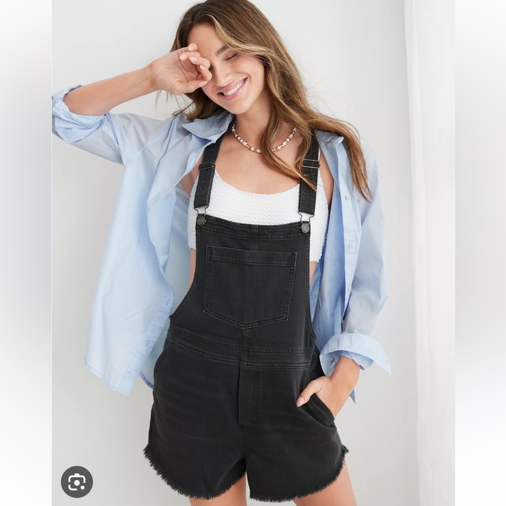 Aerie - Black Denim Shortalls